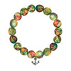 Impression Jasper Rainbow Stretch Bracelet 8MM With Silver Anchor Charm