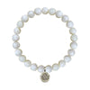 MOP Bleached Round Bracelet 8MM With Silver Lily Coin Charm
