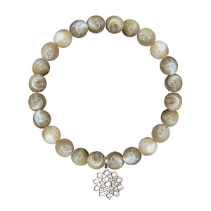 MOP Natural Round Bracelet 8MM With Silver Flower Charm