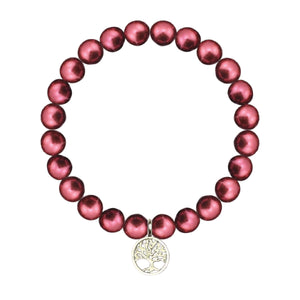 Shell Pearl Red Round Bracelet 8MM With Silver Tree of Life Charm