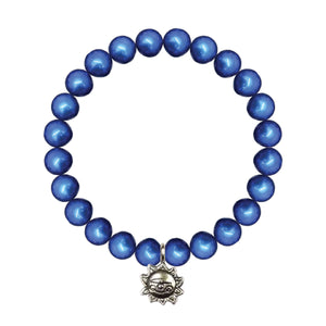Shell Pearl Blue Round Bracelet 8MM With Silver Sun Charm