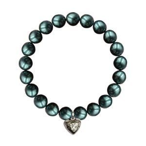 Shell Pearl Black Round Bracelet 8MM With Silver Heart Charm