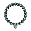 Shell Pearl Black Round Bracelet 8MM With Silver Heart Charm