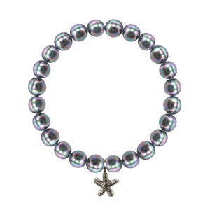 Shell Pearl Silver Round Bracelet 8MM With Silver Starfish Charm