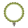 Shell Pearl Apple Green Round Bracelet 8MM With Silver Cross Charm