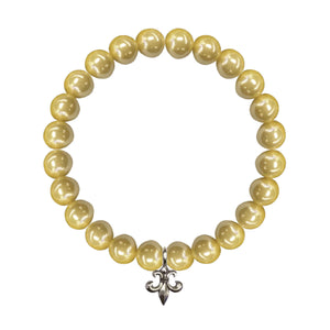 Shell Pearl Gold Yellow Round Bracelet 8MM With Silver Anchor Charm