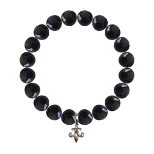 Men's Bracelet Black Onyx Round Beads 10mm