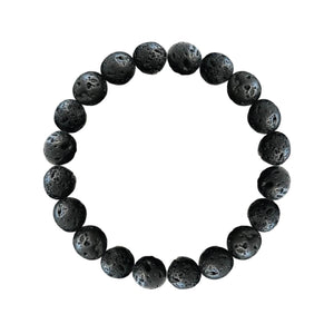 Men's Bracelet Lava Stone Black Round Beads 8mm