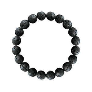 Men's Bracelet Lava Stone Black Round Beads 10mm