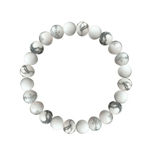 Men's Bracelet Matte Howlite White Round Beads 10mm