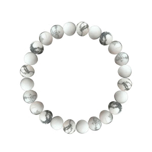 Men's Bracelet Matte Howlite White Round Beads 8mm