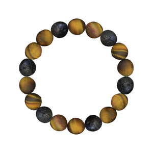 Men's Bracelet Matte Tiger Eye and Lava Stone Round Beads 8mm
