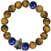 10MM Stretch Tigereye and Lapis Bracelet with Silver Turtle Charm