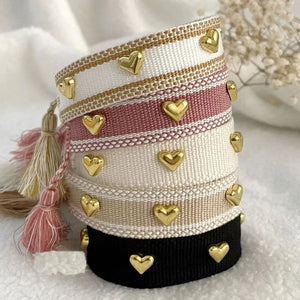 Woven Friendship Bracelet Ladies and Gold Heart Jewelry