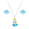 Silver Mermaid Necklace and Shell Stud Earrings Set