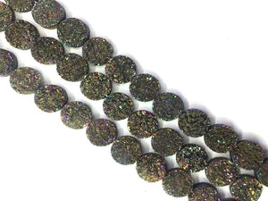 8 Inch Coated Agate Druzy Rainbow Puff Coin 20Mm