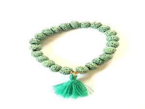 Lava Stone Green Tassel Bracelet 8Mm