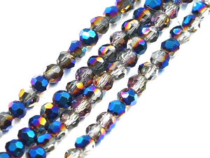 Thunder Polish Glass Crystal Siver Blue Faceted Rounds 4Mm