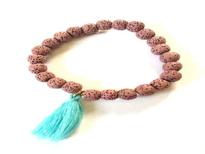 Lava Stone Pink Tassel Bracelet 8Mm