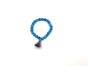 Matte Treated Color Jade Blue Tassel Bracelet 8Mm