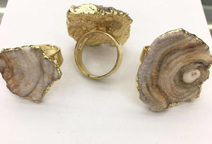 Agate druzy freeform Gold Ring 15-25mm