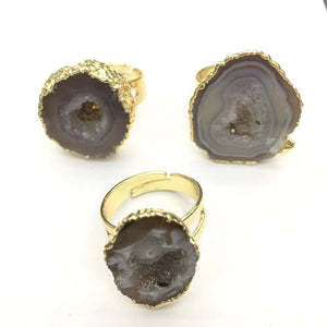 Agate druzy freeform Gold Ring 15-22mm