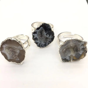 Agate druzy freeform Silver Ring 15-22mm