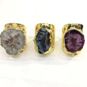 Mixed agate druzy freeform  Gold Ring 15-20mm