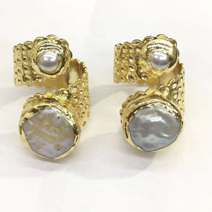Fresh water pearl 2 pieces puff coin shape Gold Ring  6-14mm