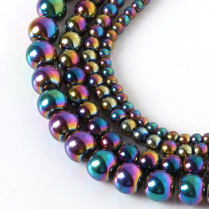 Rainbow Coated Hematite Faceted Round Beads 8mm
