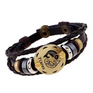 Pisces Zodiac leather and hemitite bracelets