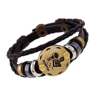 Aquarius Zodiac leather and hemitite bracelets