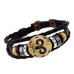 Aries Zodiac leather and hemitite bracelets